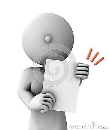 A child who is proud of the answer sheet. Show a high score. Notification of acceptance. 3D rendering. Stock Photo