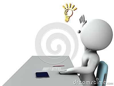 A child who raises his hand and announces. An active and intelligent student. A tablet device on the desk. Stock Photo