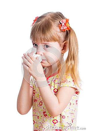 Child Wiping Or Cleaning Nose With Tissue Isolated On ...
