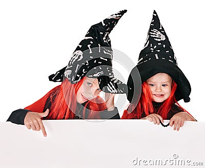 Child witch holding banner Stock Photo