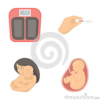 Child in the womb, scales, test. Pregnancy set collection icons in cartoon style vector symbol stock illustration web. Vector Illustration