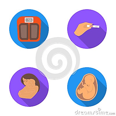 Child in the womb, scales, test. Pregnancy set collection icons in flat style vector symbol stock illustration web. Vector Illustration