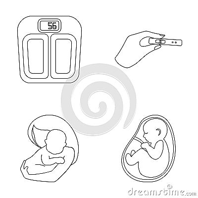 Child in the womb, scales, test. Pregnancy set collection icons in outline style vector symbol stock illustration web. Vector Illustration