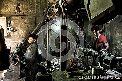 Child worker of the aluminum factory, Editorial Stock Photo