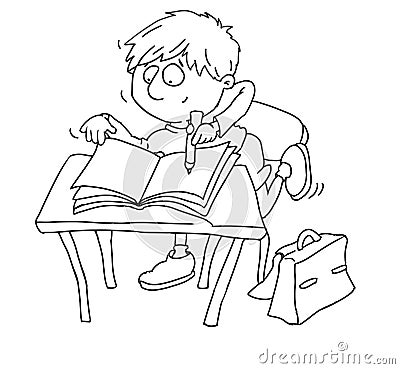 A child writes in his notebook chine coloring for kids Stock Photo