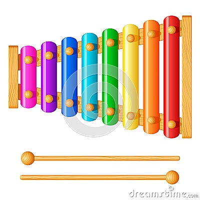 Child xylophone with eight different colored metal plates Vector Illustration