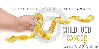 Childhood cancer awareness vector banner with gold ribbon Vector Illustration