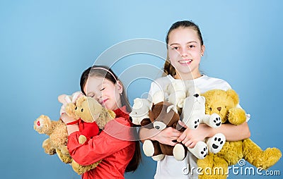 Childhood concept. Softness and tenderness. Laundry softener. Love and friendship. Kids adorable cute girls play soft Stock Photo