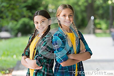 Childhood friends. Happy children have fun outdoors. Happy childhood. Enjoying leisure time. Childcare center. Childrens Stock Photo