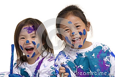 Childhood Girls floor painting Stock Photo