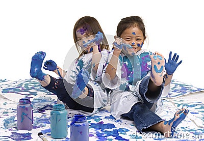 Childhood Girls floor painting Stock Photo