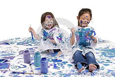 Childhood Girls floor painting Stock Photo