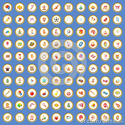 100 childhood icons set cartoon vector Vector Illustration