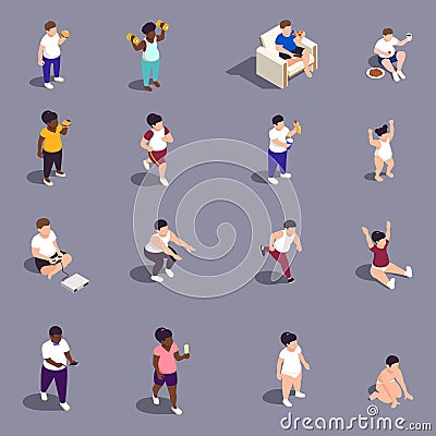 Childhood Obesity Icons Set Vector Illustration