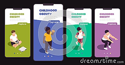 Childhood Obesity Set Vector Illustration