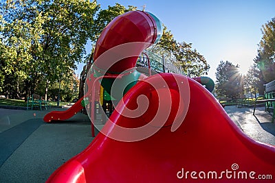 Childhood playground park, fun recreation. color equipment Stock Photo