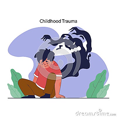 Childhood psychological trauma. Emotional impact of traumatic Vector Illustration