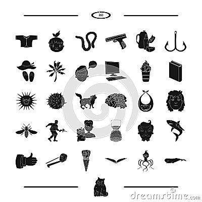 Childhood, recreation and other web icon in black style. fishing, animal icons in set collection. Vector Illustration