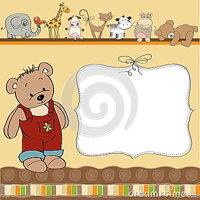 childish card with funny teddy bear Stock Photo