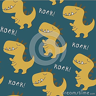 Childish dinosaur seamless pattern . vector illustration for t shirt, kids fashion, fabric Cartoon Illustration