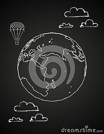 Childish drawing of a globe in chalck Vector Illustration