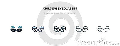 Childish eyeglasses icon in different style vector illustration. two colored and black childish eyeglasses vector icons designed Vector Illustration