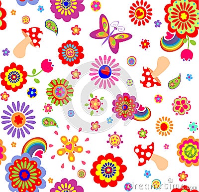 Childish funny wallpaper with hippie symbolic Vector Illustration