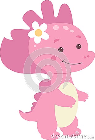 Childish Girl Dinosaur Baby Vector Illustration
