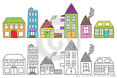 Childish houses drawing Vector Illustration