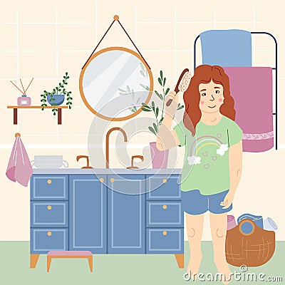 Childish Daily Hygiene Flat Background Vector Illustration