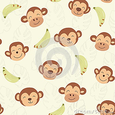 Childish jungle texture with monkeys and jungle elements. seamless pattern vector illustration Vector Illustration