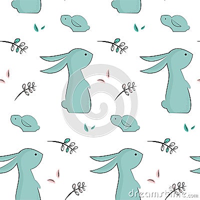 Childish pattern with cute rabbits Vector Illustration