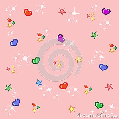 Childish pink background with stars and hearts Vector Illustration