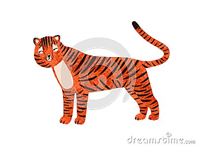 Childish portrait of funny tiger in scandinavian simple style. Cute hand drawn savannah animal. Big wild cat. Flat Vector Illustration