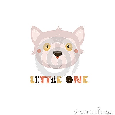 Childish print, vector illustration with a portrait of funny lemur and short phrase LITTLE ONE Vector Illustration