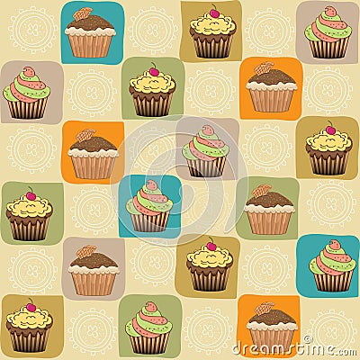 Childish seamless pattern with cupcakes Vector Illustration