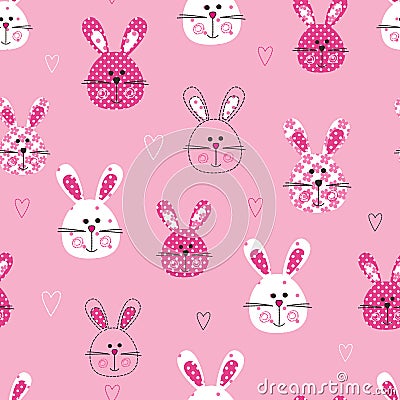 Childish seamless pattern with cute rabbits Vector Illustration