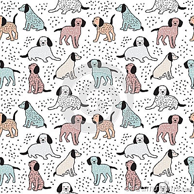Childish seamless pattern with dogs. Cute baby design Vector Illustration