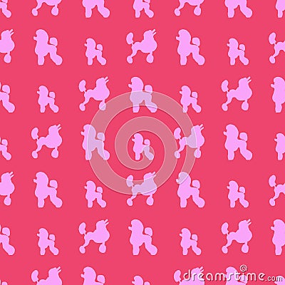 Childish seamless pattern of soft realistic pink contour dogs design elements for fabric. Dogs breed poodle set Vector Illustration