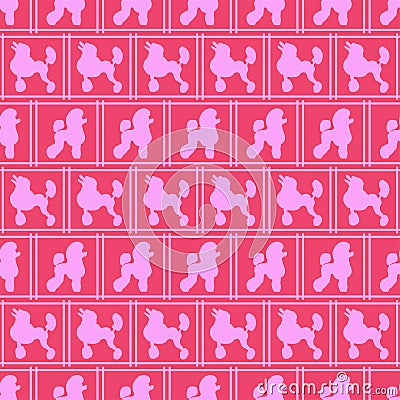 Childish seamless pattern of soft realistic pink contour dogs design elements and page decoration. Dogs breed poodle set Vector Illustration
