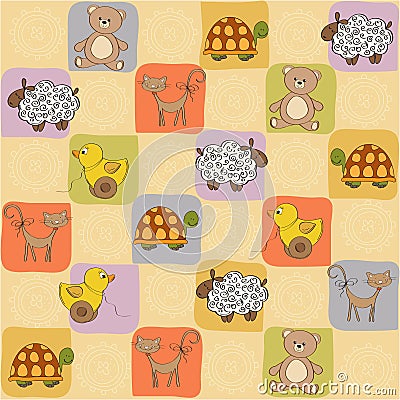 Childish seamless pattern with toys Vector Illustration