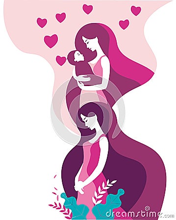 A childless woman dreams of a child. Vector Illustration