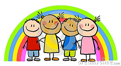 Childlike Drawing Rainbow Kids Cartoon Illustration