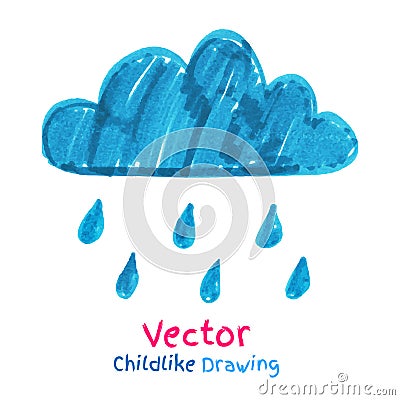 Childlike drawing of rainy cloud Vector Illustration