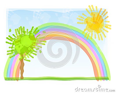 Childlike Fingerpainting Rainbow Cartoon Illustration