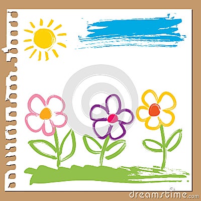 Childlike painting - flowers Vector Illustration