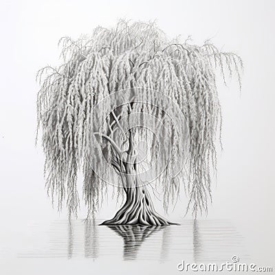 Childproofing: Minimalistic Pencil Sketch Of A Weeping Willow Stock Photo