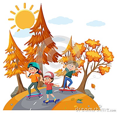 Childre on the street scene Vector Illustration