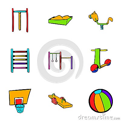 Children activity icons set, cartoon style Vector Illustration