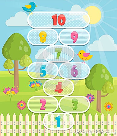 Children activity play mat for hopscotch game. Vector Illustration